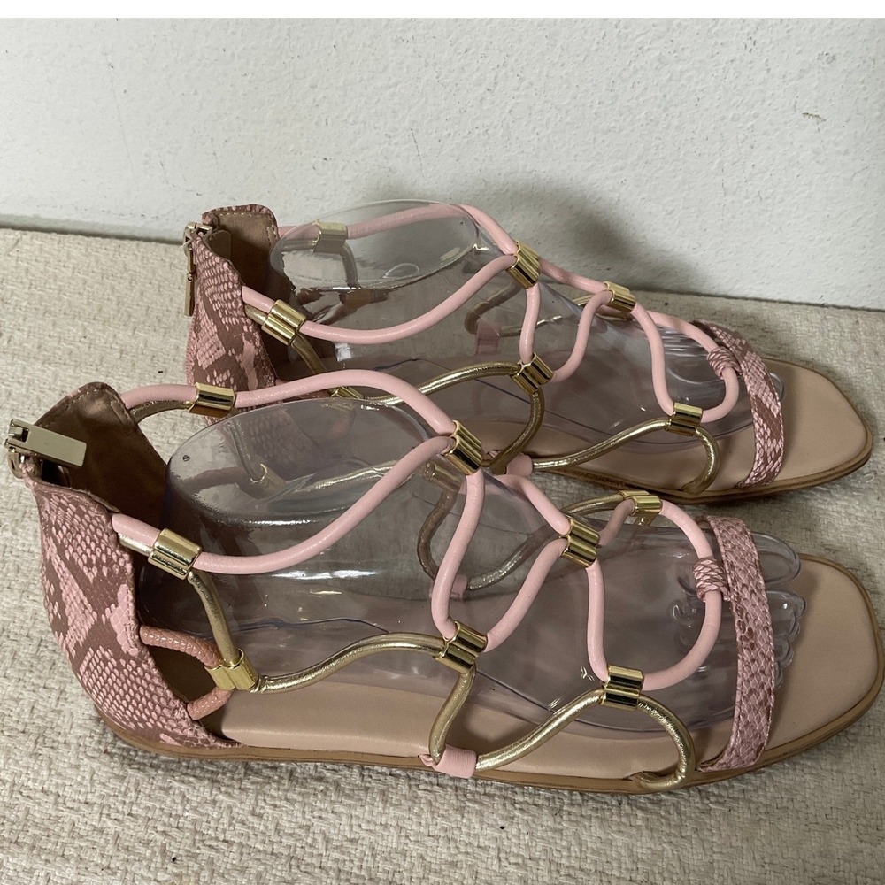 Aldo Pink Gold Snake Print Strappy Gladiator Flat Sandals Size 10 Zip Back Boho